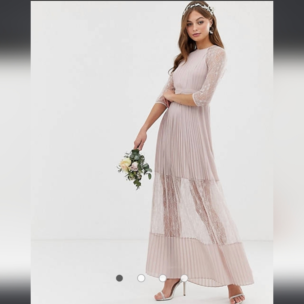 ASOS TFNC Light Blush Floor Length Pleated Lace Dress bridesmaid